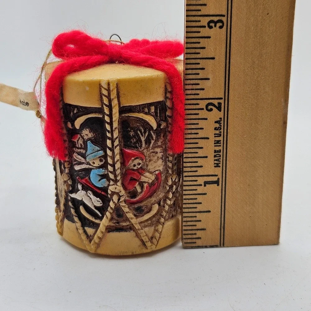 Vintage Japan Christmas Ornament Sleders Red Yarn Bow Folk Art